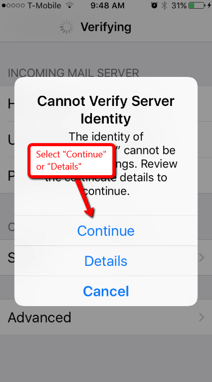 iPhone Setup Cannot Verify Server Identity