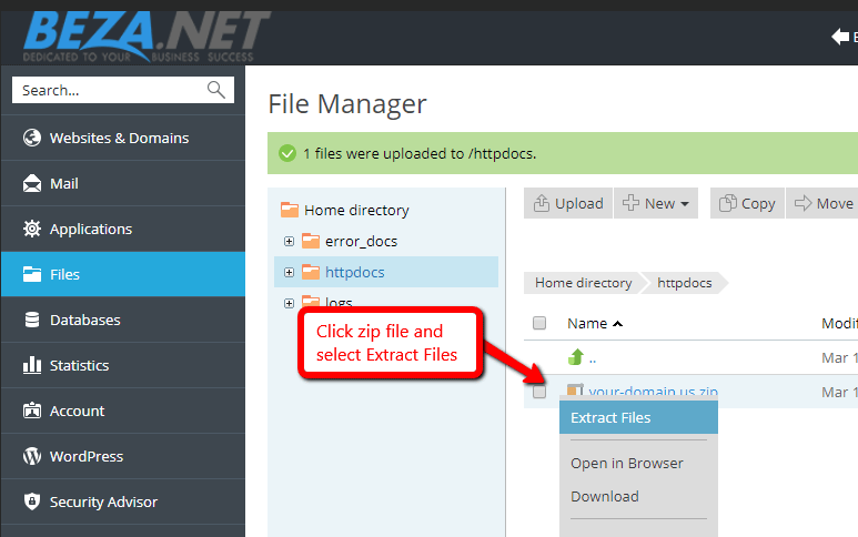 BEZA.NET web hosting file manager step 4