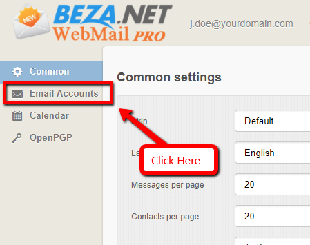 BEZA.NET WebMail Pro Email Settings Page