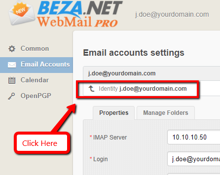 BEZA.NET WebMail Pro Email Settings Page