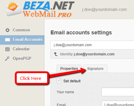 BEZA.NET WebMail Pro Email Settings Page