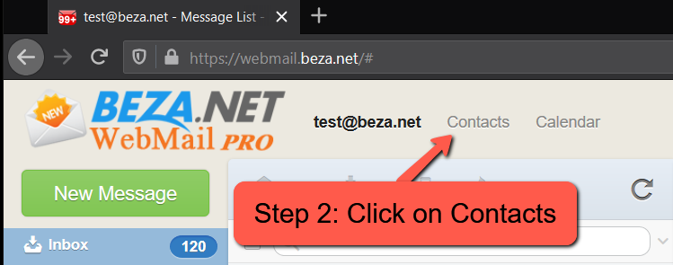 Step 2 of Importing Contacts to WebMail Pro