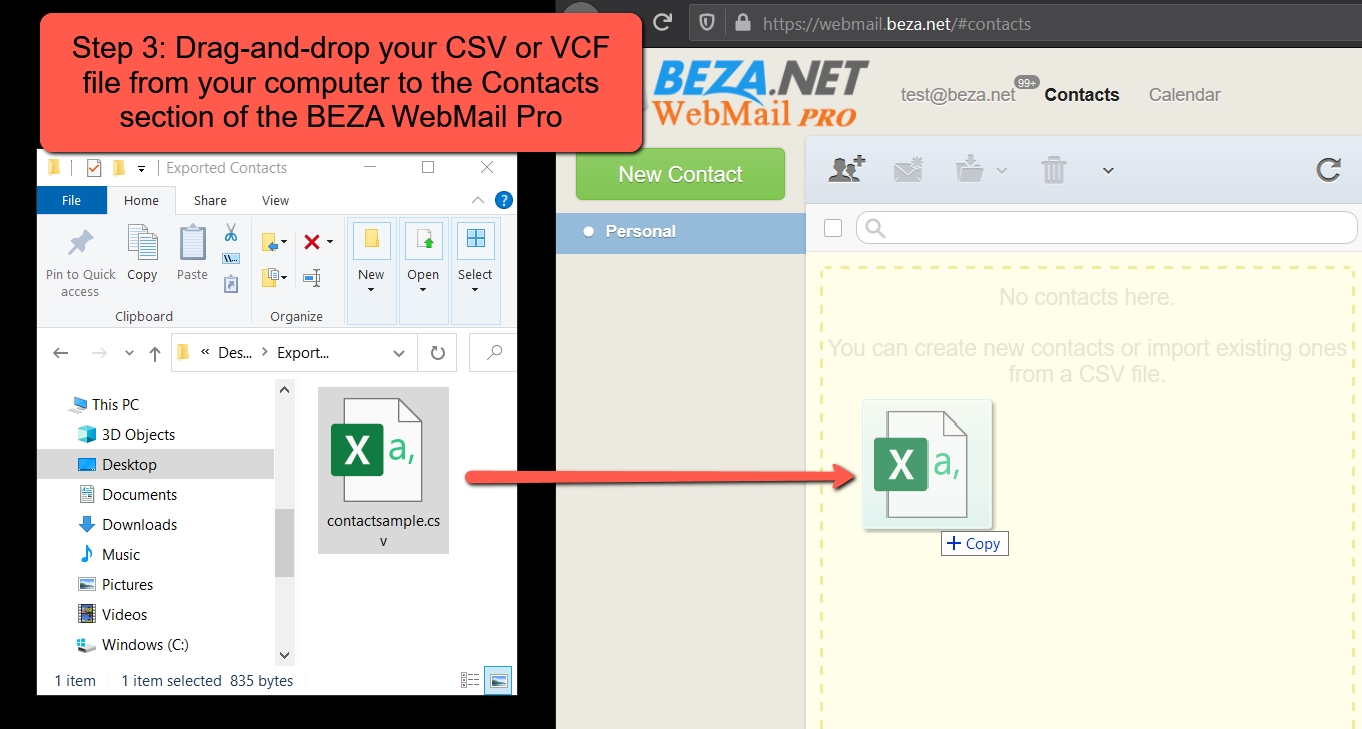 Step 3 of Importing Contacts to WebMail Pro